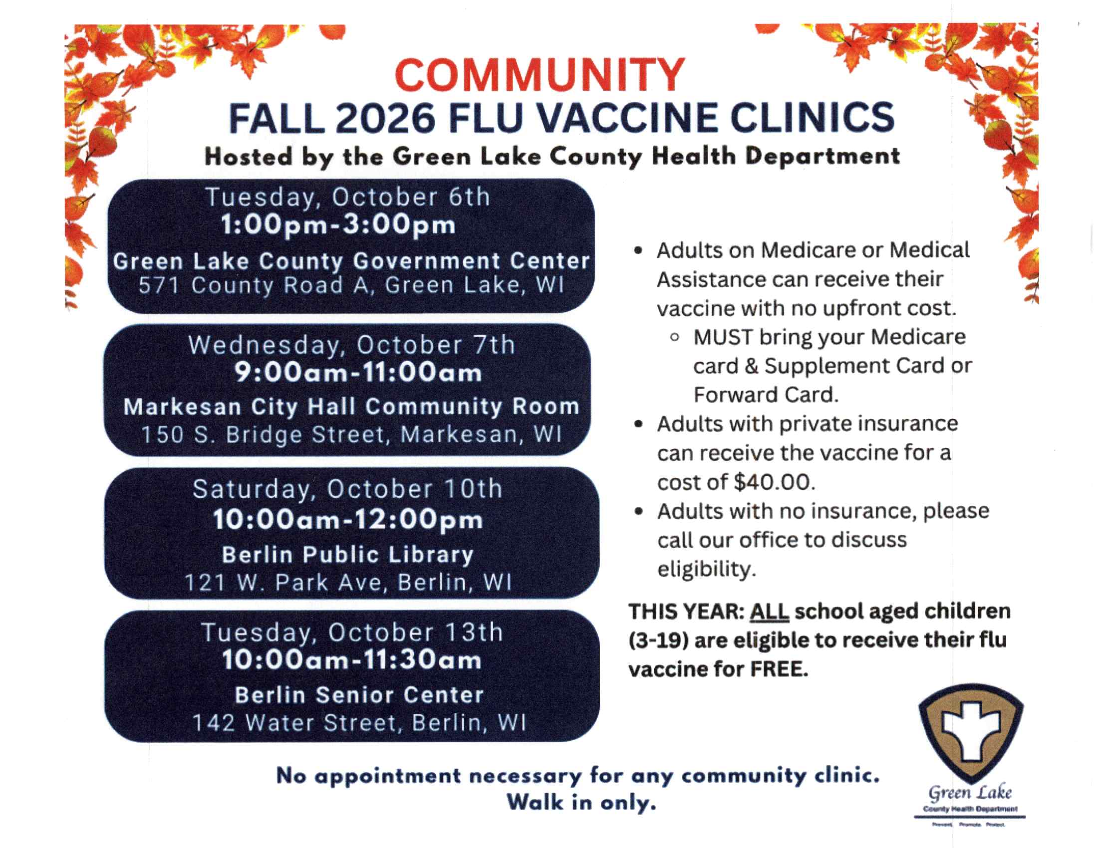 Free Vaccines in Green Lake County